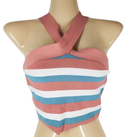 Babaton Halter Top Womens Stripe Pink Blue White Nylon Elastane S - Picture 6 of 6